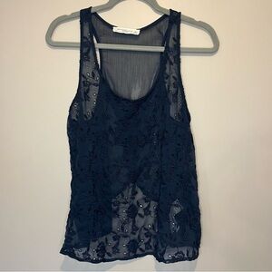 Abercrombie & Fitch Large blue sheer embroidered floral tank feminine fairy